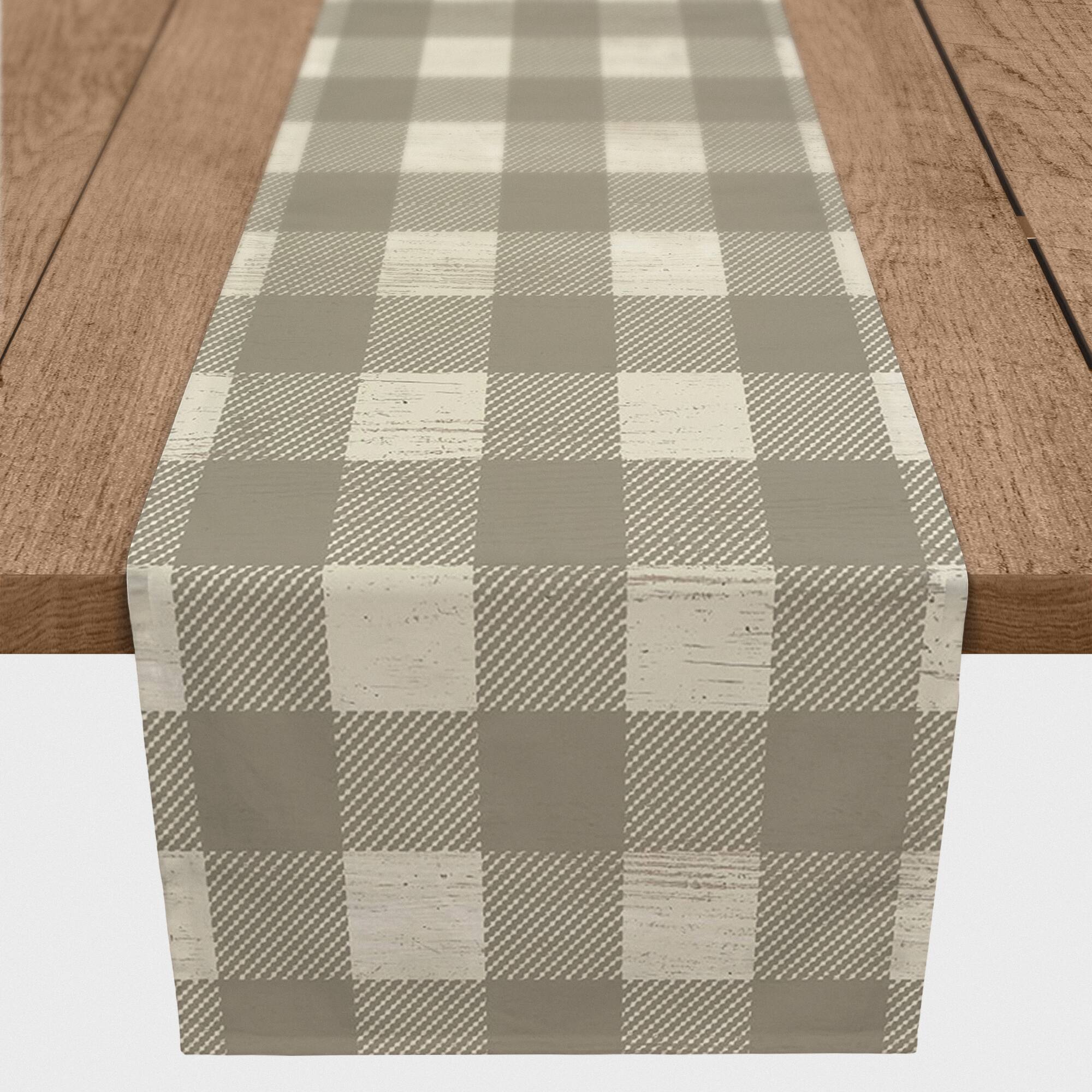 90" Taupe Buffalo Check Cotton Twill Runner